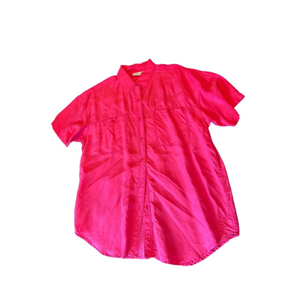 Backroad Blues Womens Pink Short-Sleeve Button-Up Shirt L 100% Silk